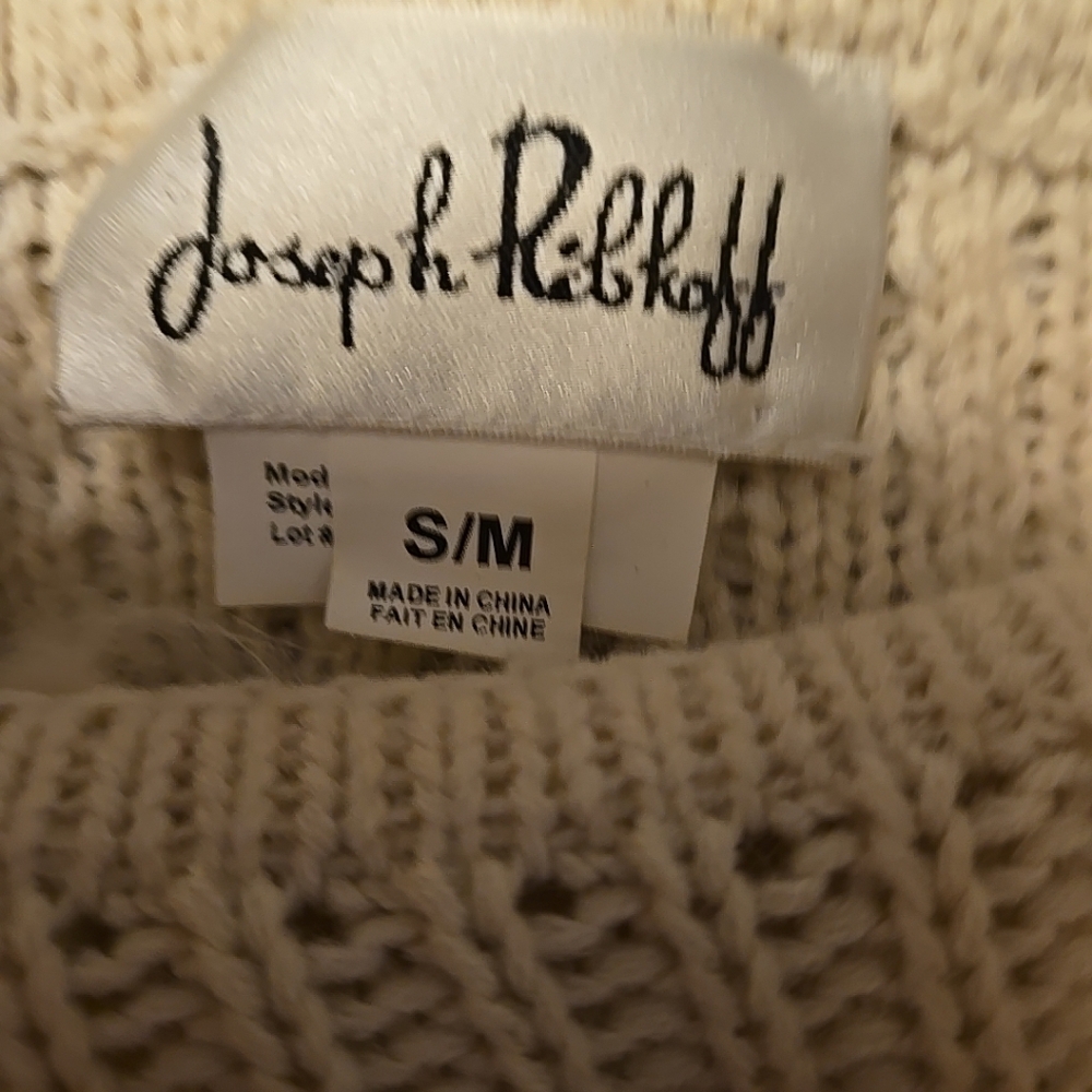 Joseph Ribkoff Sweater Poncho Faux Fur Trim Cotton Ivory S/M - Picture 4 of 5